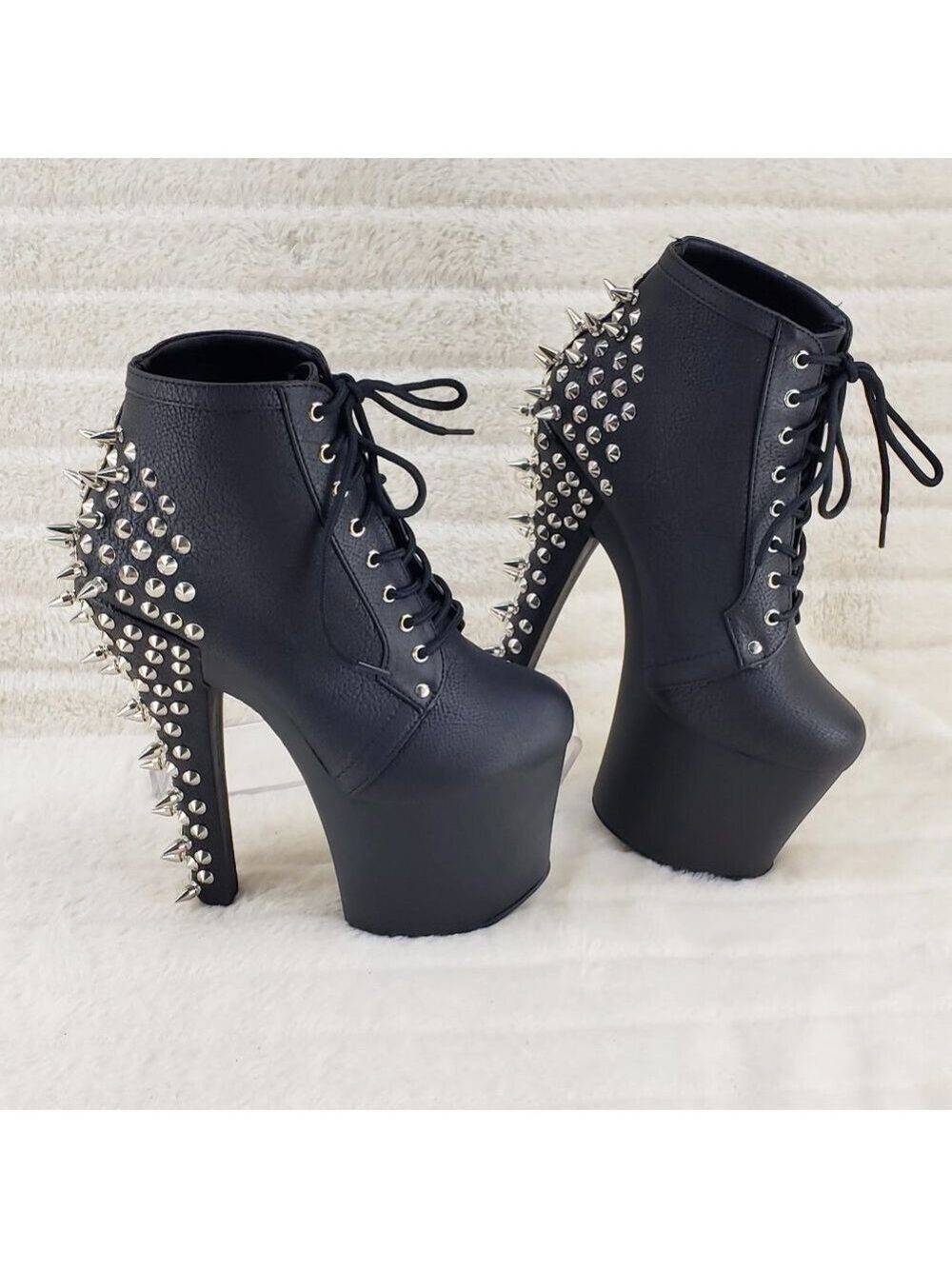 Spikes & Studs High Heel Platform Punk Rock Ankle Boots Fearless - Picture 10 of 11